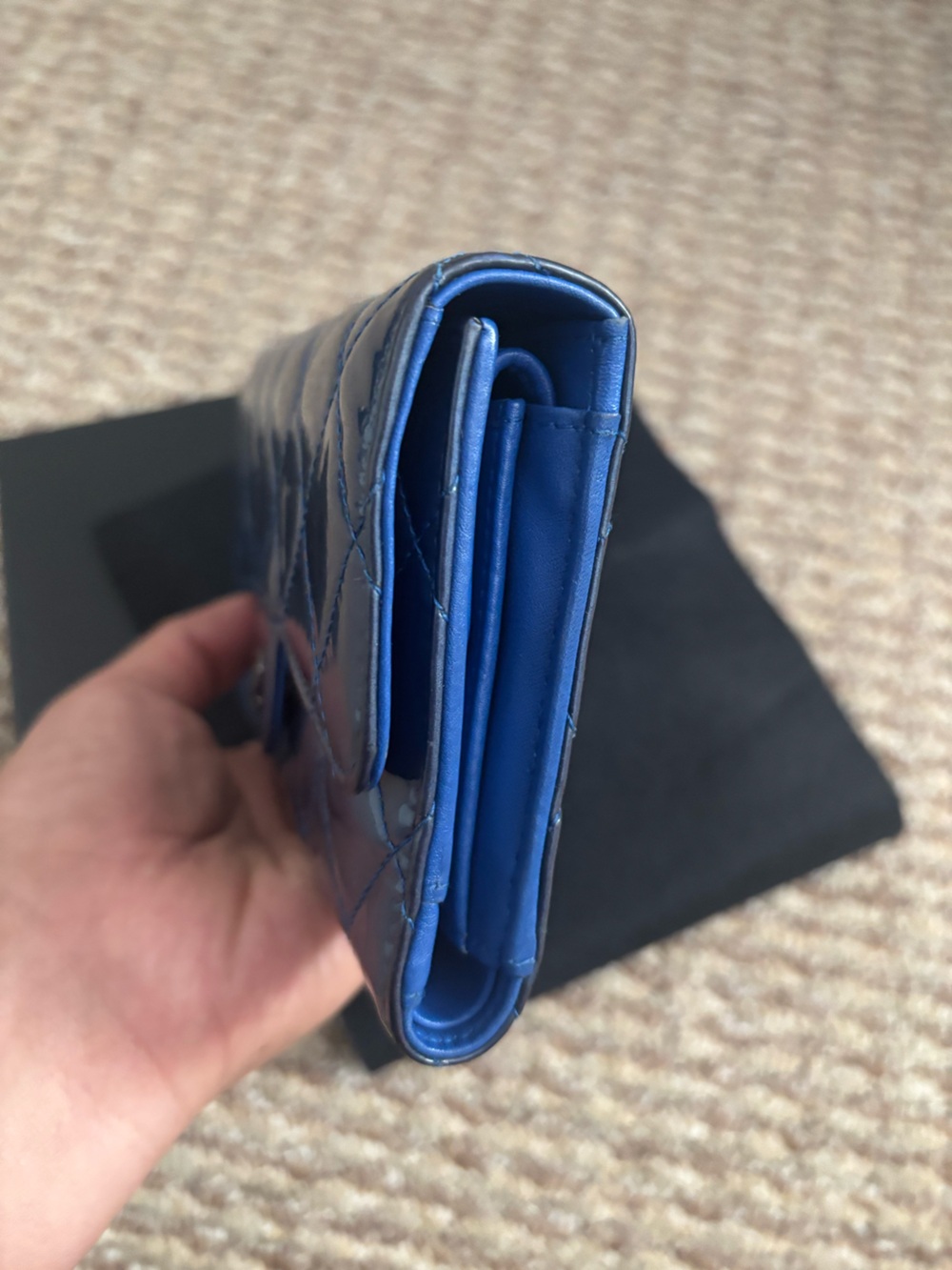 Authentic CHANEL Continental Quilted Patent Leather Wallet in Deep Blue - Picture 4 of 15